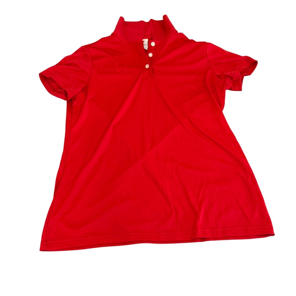 Hanes Cool DRI Womens Red Short Sleeve Polo Shirt Size Medium Performance Top